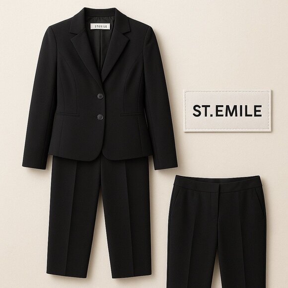 St. Emile Women’s Black Pantsuit Blazer Jacket & Trousers Set Size 6 Two-Button - Picture 3 of 14